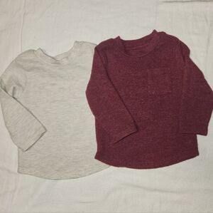 Cat and Jack long sleeve boys 12m dark red, 18m cream long sleeve front pocket
